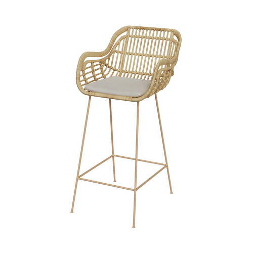 Rendez Vous Deco - Chaise de bar en rotin Chiloe et pieds en métal beige 71 cm Rendez Vous Deco  - Tabourets Rendez Vous Deco