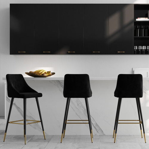 Rendez Vous Deco - Chaise de bar Aristote en velours noir 77.5 cm (lot de 2) Rendez Vous Deco  - Salon, salle à manger