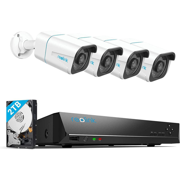 Caméra de surveillance connectée Reolink Caméra de Surveillance 4K  Extérieure -RLK8-810B4-A -Kit Vidéo Surveillance avec 8CH 2To NVR et Caméra IP PoE 4X 8MP, Détection de Personne et Véhicule