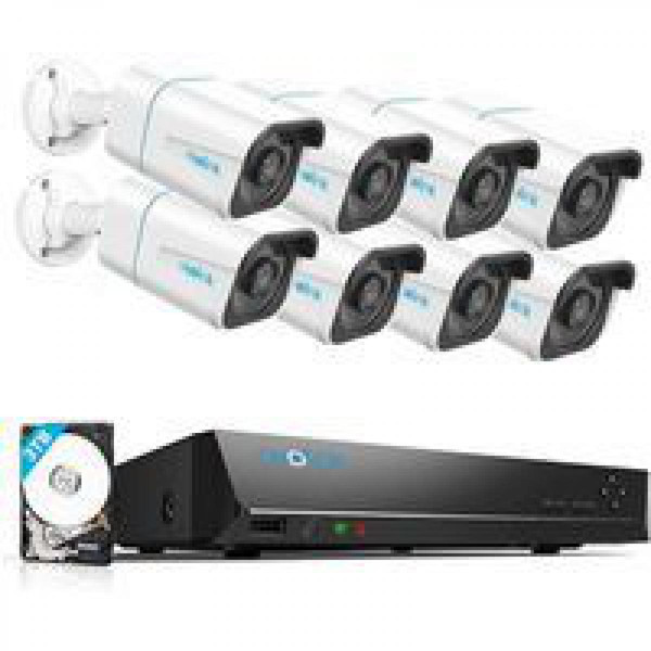 Caméra de surveillance connectée Reolink Caméra de Surveillance Kit  8MP Extérieure - RLK16-810B8-A- 8pcs Caméra IP PoE + 1pcs 3To NVR à 16 Canaux avec 30 M Vision Nocturne
