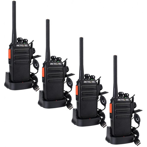 Retevis - 4 talkie walkie professionnel 16 Canaux avec Oreillette et base de chargement noir - Talkie Walkie
