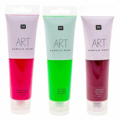 Rico - 3 tubes de peinture acrylique 100 ml - vert feuille-rouille-magenta Rico  - Peinture intérieure & extérieure