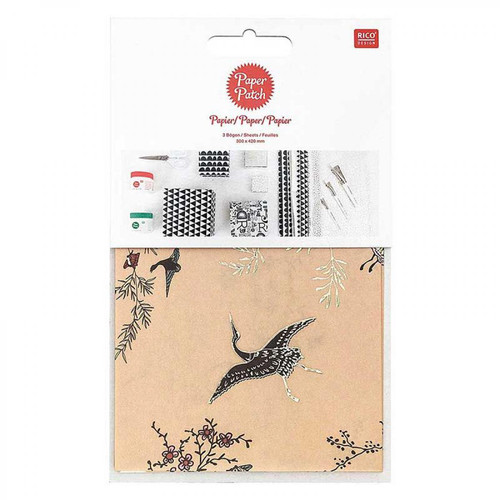 Rico - Papier patch Beige jardin japonais Grues 30 x 42 cm - Papier