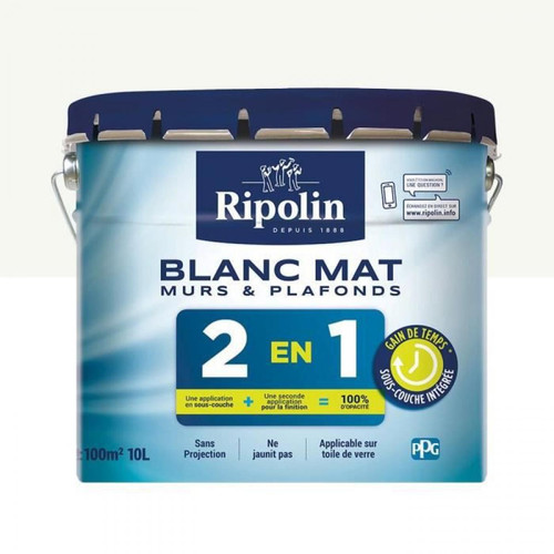 Ripolin - RIPOLIN Peinture blanche pour murs et plafonds avec sous-couche integre - Blanc mat - 10 L - Revêtement sol & mur
