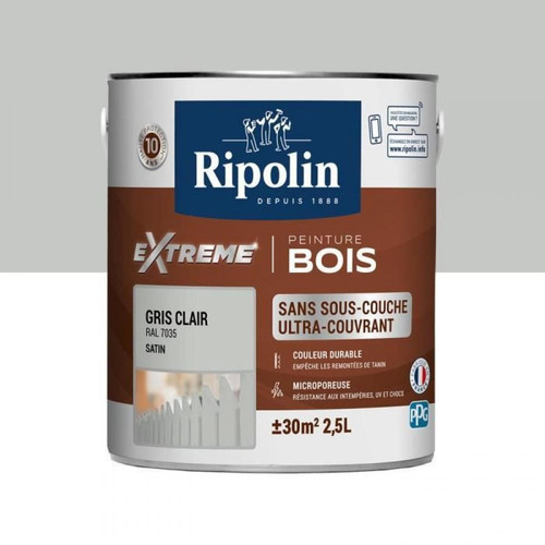 Ripolin - RIPOLIN Peinture pour pour Bois Intérieur & Extérieur - Gris Clair Ral 7035 Satin, 2,5L - Revêtement sol & mur