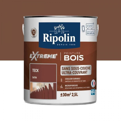 Ripolin - RIPOLIN Peinture pour pour Bois Interieur + Exterieur - pour Bois Interieur + Exterieur Teck Satin, 2,5L - Peinture intérieure & extérieure
