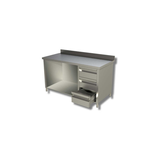 RISTOPRO - Table sur armoire ouverte avec 1 etagere et 3 tiroirs a droite + dosseret - Ristopro RISTOPRO  - Boîte de rangement