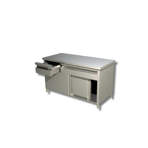 Boîte de rangement RISTOPRO Table sur armoire portes coulissantes avec 2 tiroirs sans dosseret - Ristopro