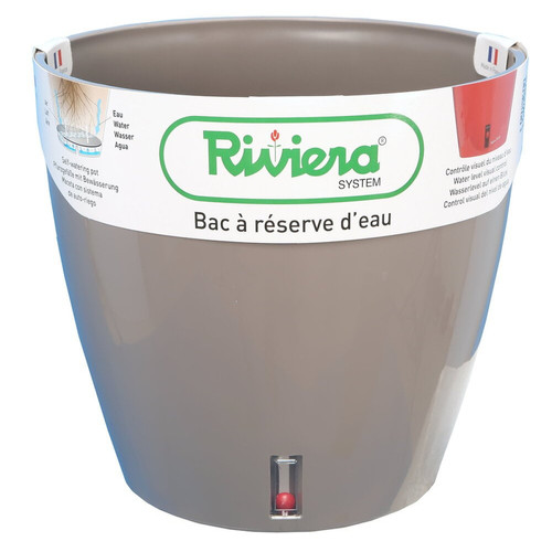 Riviera - Pot en plastique rond avec réserve d'eau 35 cm Eva taupe. Riviera  - Riviera
