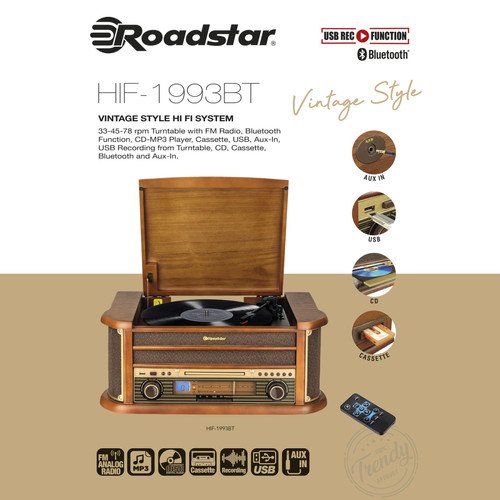 Roadstar - Roadstar ROAHIF1993DBT HiFi rétro Bois avec Tourne-disques (Bluetooth, FM, CD) Couleur Bois Roadstar  - Roadstar