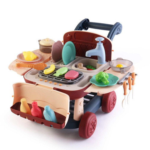 Robincool - Cuisine pour Enfants 2 en 1 Circuit d'Eau Robincool Kitchen Cart 39x23x27 cm Caddie de Courses, Lumières 14 Accessoires Robincool - Cuisine et ménage