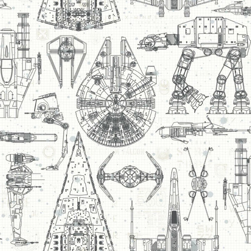 Roommates - Papier peint adhésif Star Wars Blueprint - 52,07  cm x 5.03 m - Revêtement sol & mur