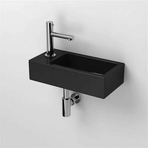 Lave main pour toilettes Rue Du Bain Lave main Rectangulaire Gauche - Céramique Noire - 45x25 cm - Studio