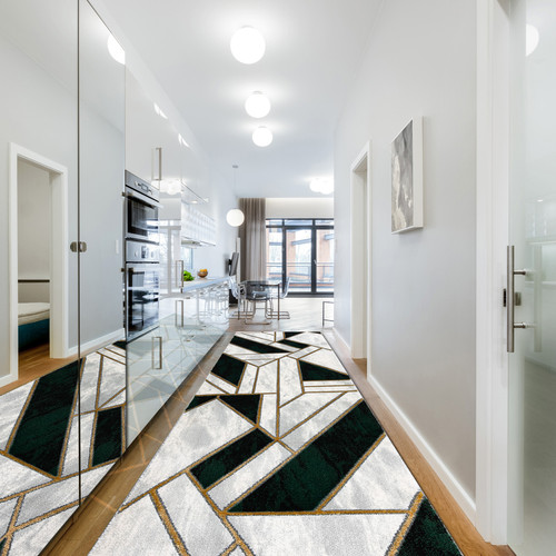 Tapis Tapis de couloir EMERALD exclusif 1015 glamour, élégant marbre, géométrique bouteille verte   or 80 cm 80x1050 cm