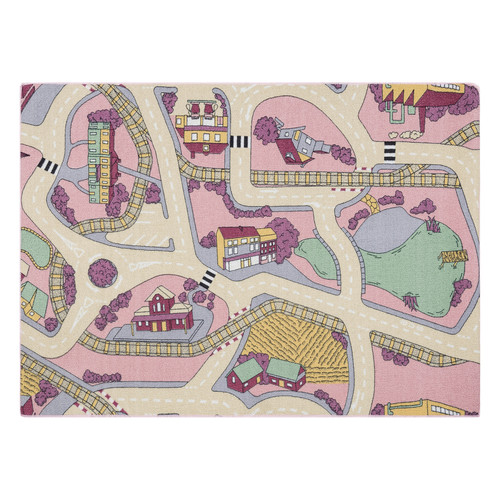 RUGSX - TAPIS REBEL ROADS Playtime 63 Petite ville, antidérapant pour enfants - rose   beige 140x200 cm RUGSX  - Tapis