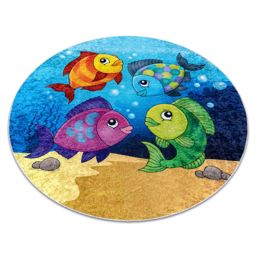 RUGSX - Tapis lavable JUNIOR 51594.801 cercle poissons, océan pour les enfants antidérapant - bleu cercle 120 cm RUGSX  - Maison Bleu petrole