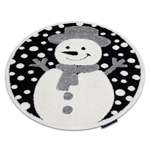 RUGSX - Tapis enfant moderne JOY Cercle Snowman bonhomme de neige, pour enfants - structurel deux niveaux de polaire noir   crème cercle 140 cm RUGSX  - Décoration Noir et blanc