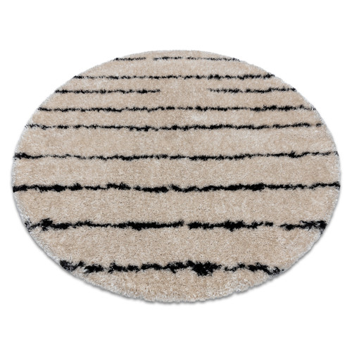 RUGSX - Tapis FLUFFY 2371 cercle shaggy Rayures - crème   anthracite cercle 160 cm RUGSX  - Tapis 160