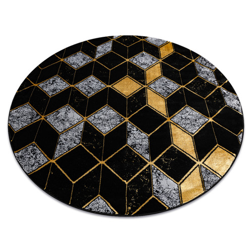 RUGSX - Tapis GLOSS moderne cercle 400B 86 élégant, glamour, art deco, 3D géométrique noir   or cercle 150 cm RUGSX  - Tapis decor