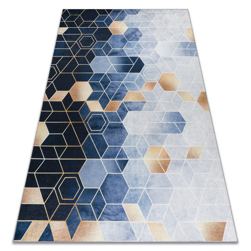 RUGSX - Tapis lavable ANDRE 1216 Cube, géométrique antidérapant - bleu 80x150 cm RUGSX  - Décoration