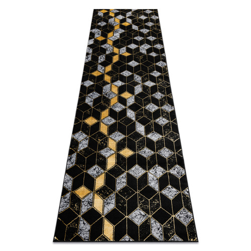 RUGSX - Tapis, le tapis de couloir GLOSS moderne 400B 86 élégant, glamour, art deco, 3D géométrique noir   or 70x250 cm RUGSX  - Décoration Noir et blanc
