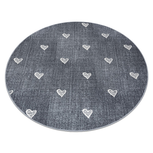 RUGSX - Tapis pour enfants HEARTS cercle Jeans, vintage cœurs - gris cercle 200 cm RUGSX  - Tapis coeur