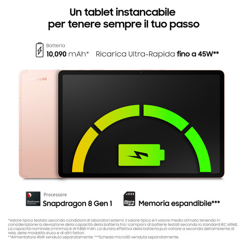Tablette Android Samsung Galaxy Tab S8+ 5G SM-X806B LTE 256 Go 31,5 cm (12.4') Qualcomm Snapdragon 8 Go Wi-Fi 6 (802.11ax) Android 12 Rose doré