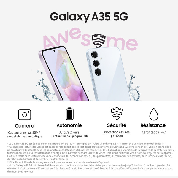 Samsung Galaxy A35 - 5G - 6/128Go - Lilas