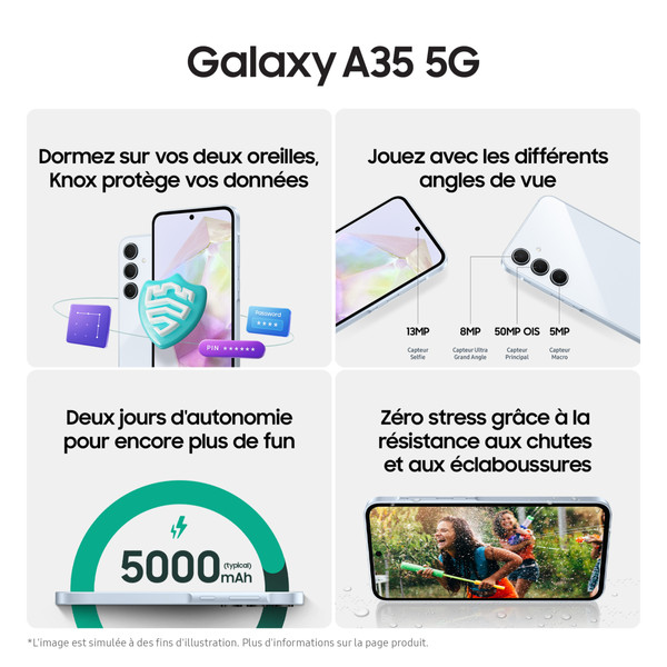 Smartphone Android Galaxy A35 - 5G - 6/128Go - Bleu nuit