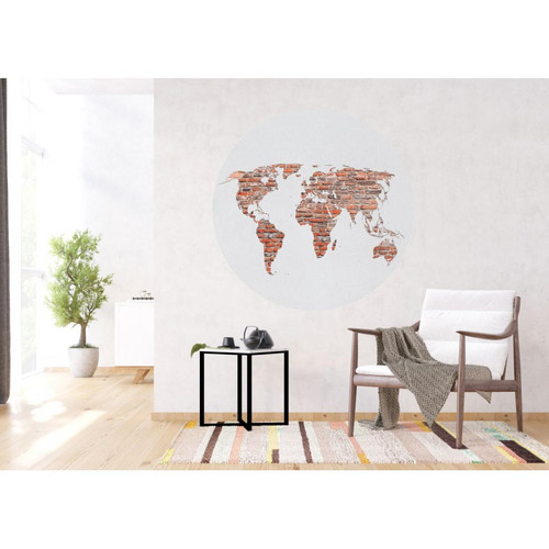 Décoration chambre enfant Sanders & Sanders papier peint panoramique rond adhésif carte du monde brun rouille, gris et blanc