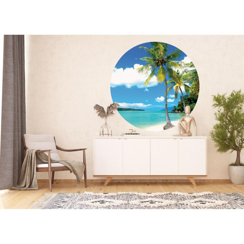 Décoration chambre enfant Sanders & Sanders papier peint panoramique rond adhésif paysage tropical avec des palmiers bleu et vert