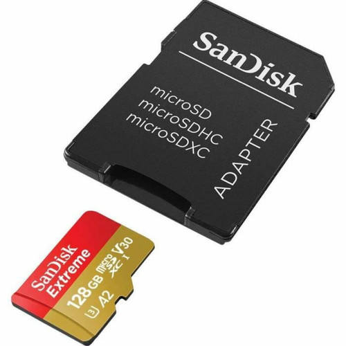 Sandisk Carte Mémoire microSDXC SanDisk Extreme 128 Go + Adaptateur SD avec Performances Applicatives A2 jusqu'à 160 Mo/s, Classe 10, U3, V3