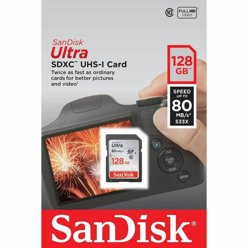 Carte SD Carte Mémoire SDXC 128 Go SanDisk Ultra - SANDISK - Classe 10 - Vitesse de lecture 80 Mo/s