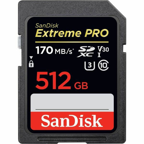 Sandisk - Carte mémoire SDXC SanDisk Extreme PRO 512 Go jusqu'à 170 Mo/s, Classe 10, U3, V30, 4K UHD Sandisk - Sandisk extreme pro