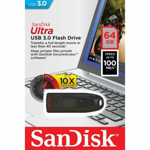Clés USB Clé USB 3.0 SanDisk Ultra 64 Go - Vitesse de lecture jusqu'à 100 Mo/s