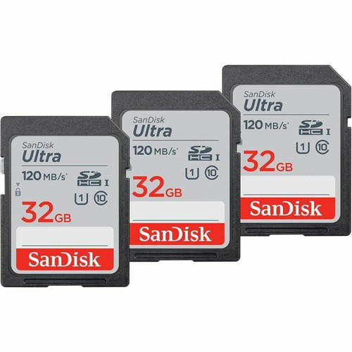 Sandisk - Cartes mémoire SDHC Ultra 32 Go - SanDisk - Lot de 3 - Classe 10 - Vitesse de transfert jusqu'à 120 Mo/s Sandisk  - Carte mémoire 32 go