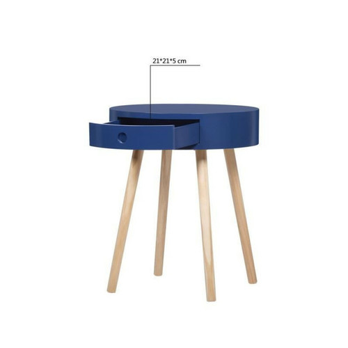 Chevet Table de chevet avec 1 tiroir - MDF laque avec pietement en Bois pin massif - Bleu fonce - Joe