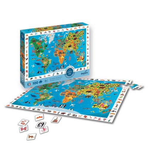 Ludendo - Puzzle 100 pièces cherche et trouve Planisphère Animaux Ludendo  - ASD