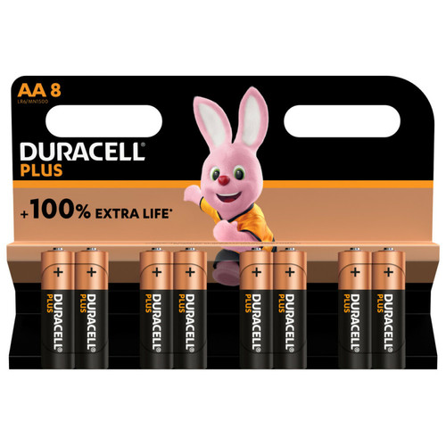 Piles standard Duracell 8 Piles Duracell Plus 100% AA