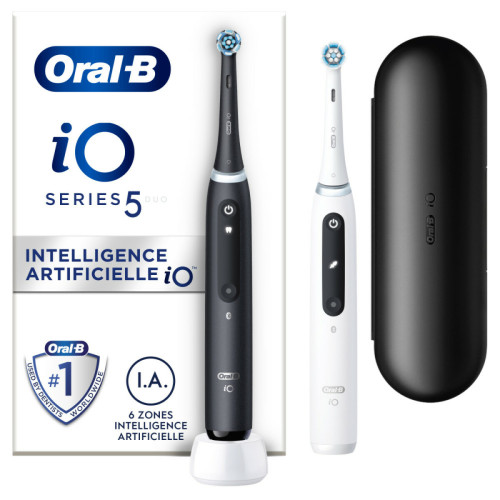 Oral-B - Oral-B iO 5 - Duo Avec Etui de Voyage - Noire et Blanche - Brosses À Dents Électriques connectées Oral-B  - Brosse à dents électrique