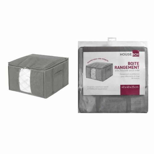 Boîte de rangement Toilinux Boite en tissu carrée avec housse sous vide intégrée - 40 x 40 x 25 cm - Gris