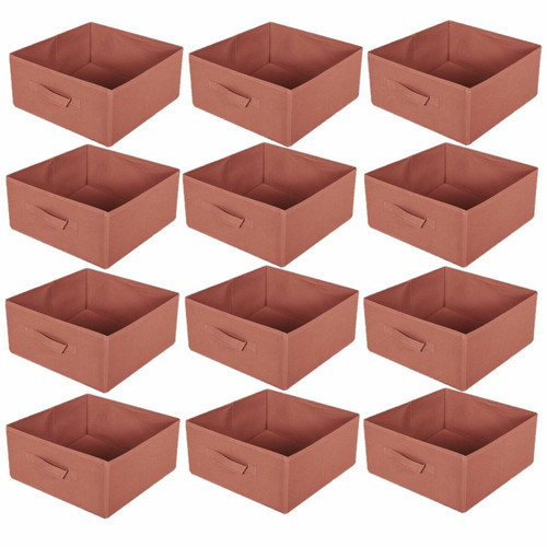Toilinux - Lot de 12 boites de rangement pliables en tissus avec poignée - 30x30x15cm - Rouge Tomette Toilinux  - Boîte de rangement