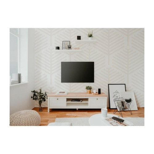 Meubles TV, Hi-Fi Sans Marque BERGEN Meuble TV 2 tiroirs - Decor chene artisan et blanc - L 160 x P 45 x H 40 cm