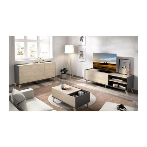 Youdoit - Ensemble meuble TV table basse buffet - Mélaminé - Style scandinave - chêne naturel et graphite Youdoit  - Buffet scandinave