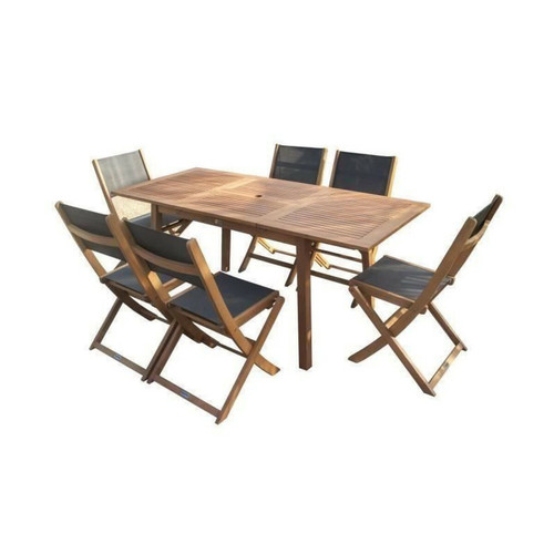 Sans Marque - Ensemble repas de jardin  6 personnes - Table extensible 120-180 x 80 cm + 6 chaises assises textilene - Bois Eucalyptus FSC Sans Marque  - Ensembles tables et chaises