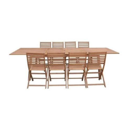 Ensembles tables et chaises Sans Marque Ensemble repas de jardin  8 a 12 personnes - Table extensible 200/250/300 x 100cm + 6 chaises - Bois Eucalyptus FSC