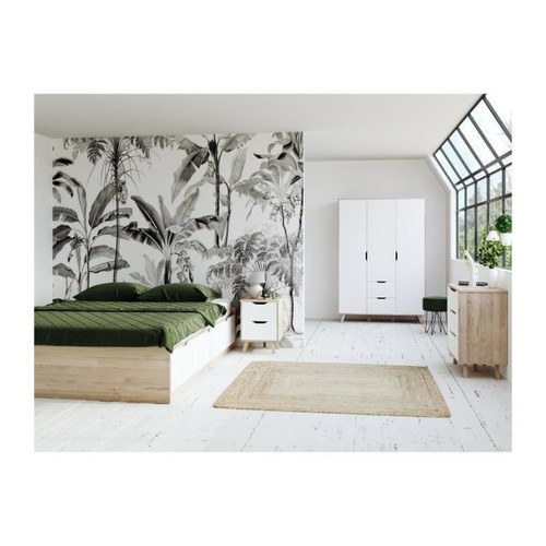Sans Marque FINLANDEK Commode de chambre VANKKA scandinave decor chene et blanc mat + pieds en bois massif - L 80 cm