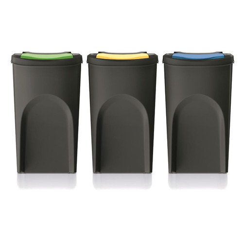Poubelles d'extérieur, conteneurs Sans Marque Ensemble de poubelles de recyclage Keden Sortibox 3x35L noir