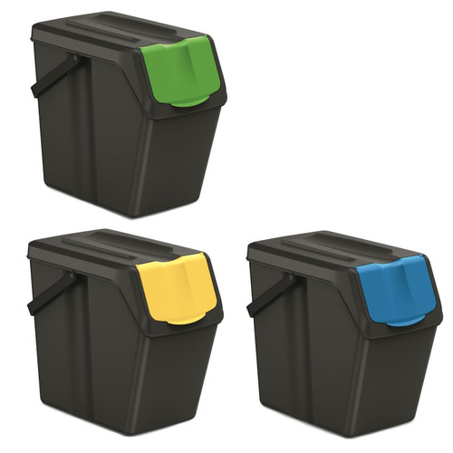 Sans Marque - Ensemble de poubelles de tri Keden SORTI BOX 3x25l - noir recyclage - Cuisine