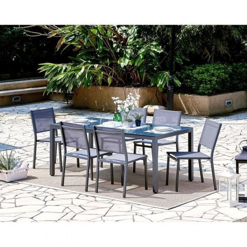 Sans Marque - Ensemble table de jardin 180 cm + 6 chaises aluminium gris - Sans Marque